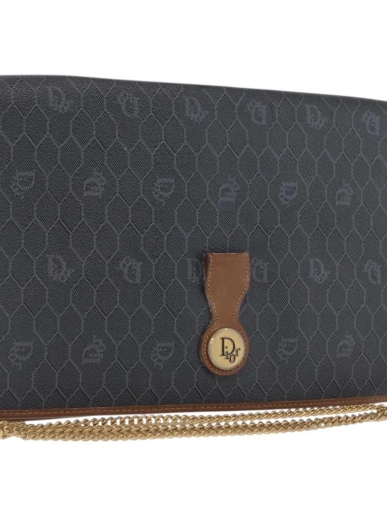 Christian Dior Honeycomb Canvas Chain Shoulder Bag Pvc Black Gold Auth 170125
